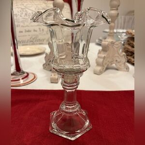 Unique candle holder, glass, 7-1/2”(H), Vintage.